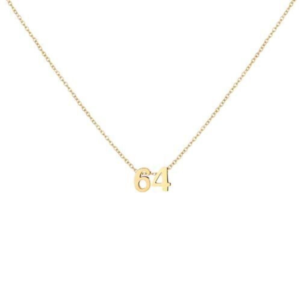 2721 18K Gold Plated Number 64 Necklace Dainty Pendant Chain Necklace